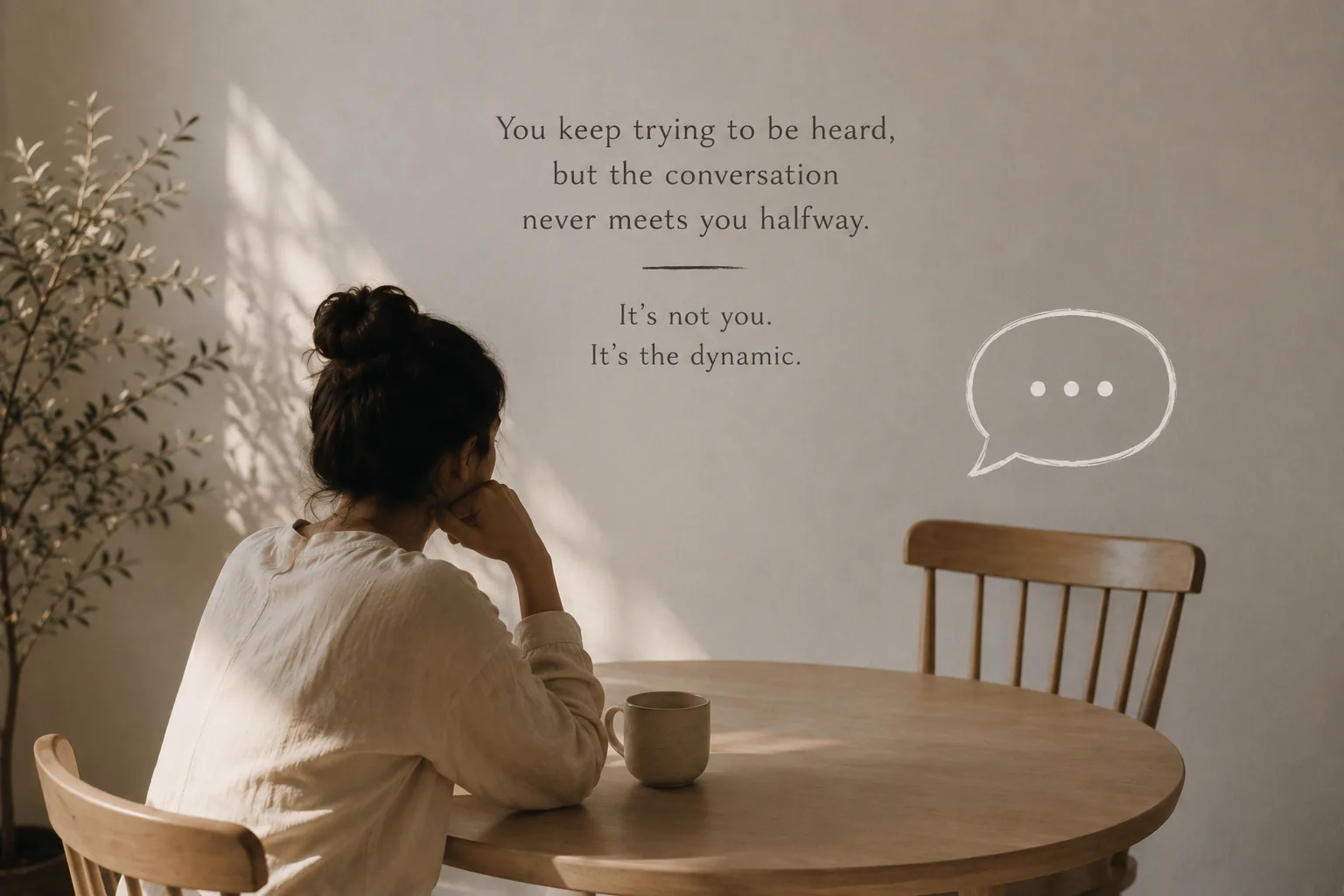 Two people at a table during a conversation that does not feel reciprocal