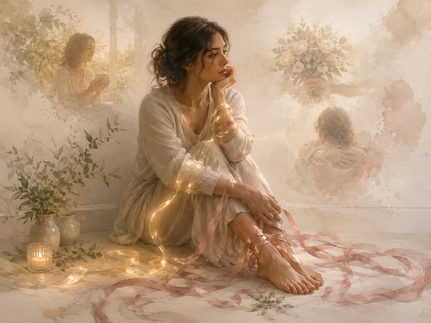 A woman sitting alone while reflecting on a painful relationship